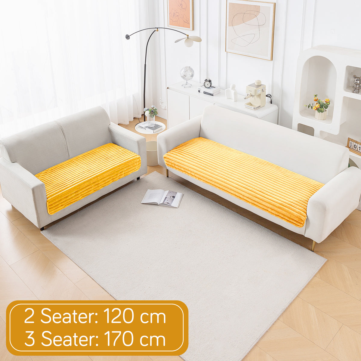 Faux Rabbit Fur Sofa Cover Combination Set, 'Snuggle Fur Series' Mustard Yellow