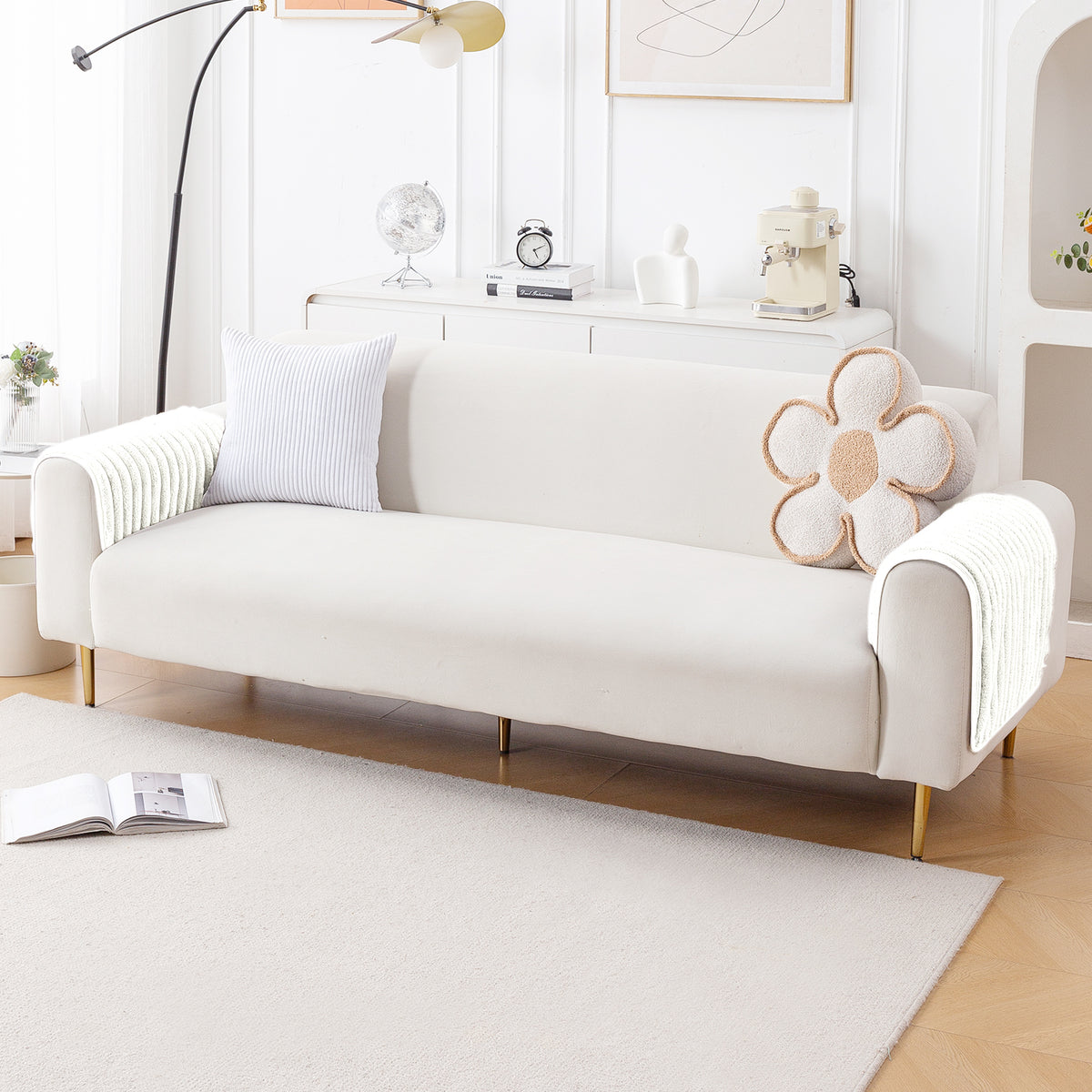 Faux Rabbit Fur Plush Anti-Slip Sofa Mat |Snuggle Fur Pearl White