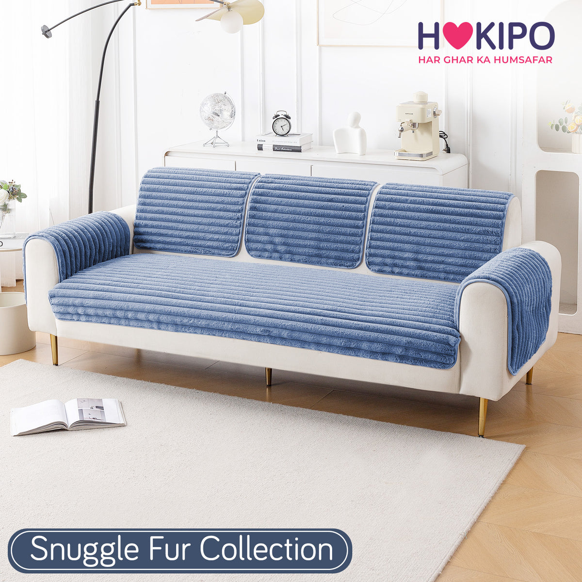 Faux Rabbit Fur Plush Anti-Slip Sofa Mat |Snuggle Fur Denim Blue