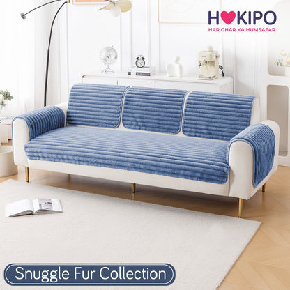 Faux Rabbit Fur Plush Anti-Slip Sofa Mat |Snuggle Fur Denim Blue