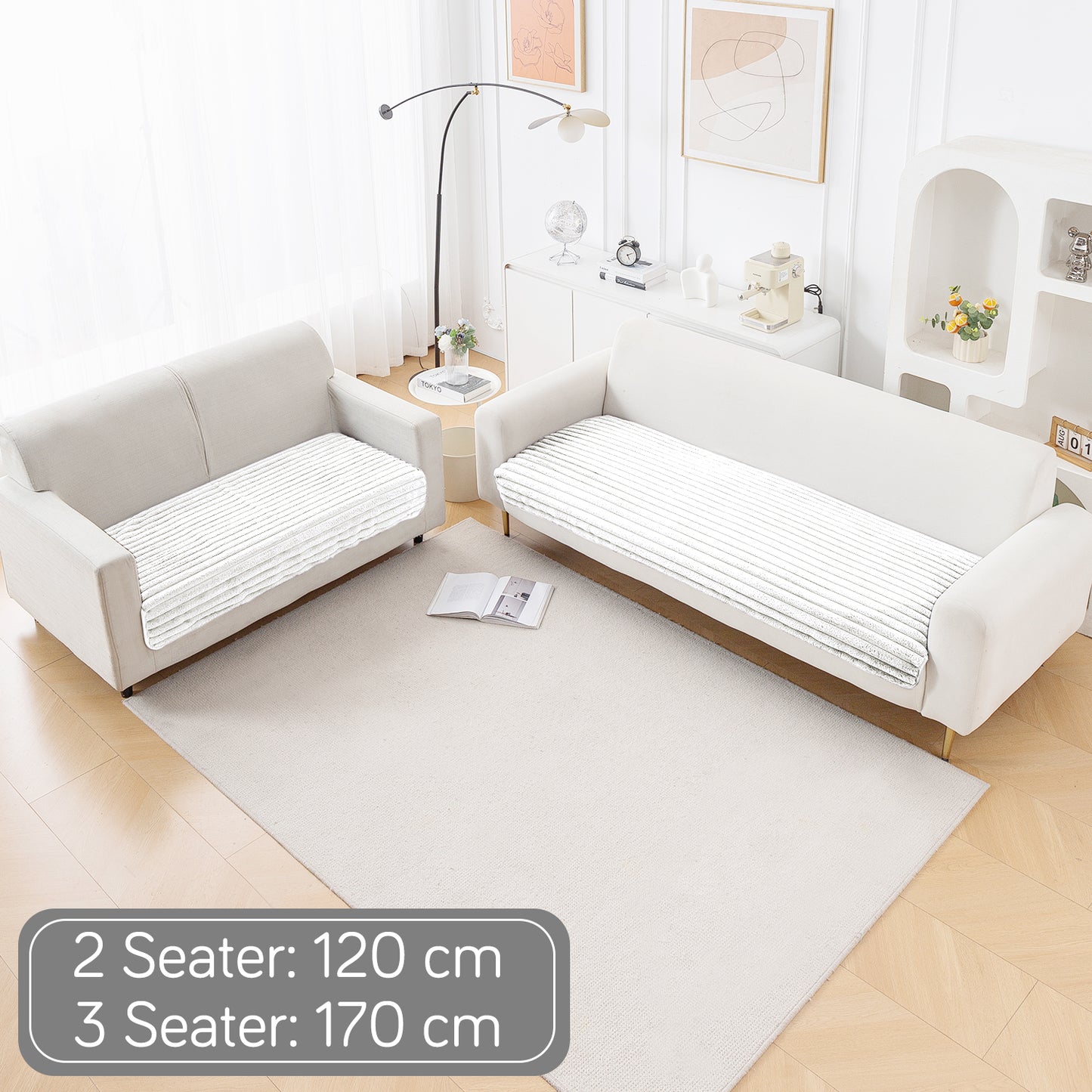 Faux Rabbit Fur Sofa Cover Combination Set, 'Snuggle Fur Series' Pearl White