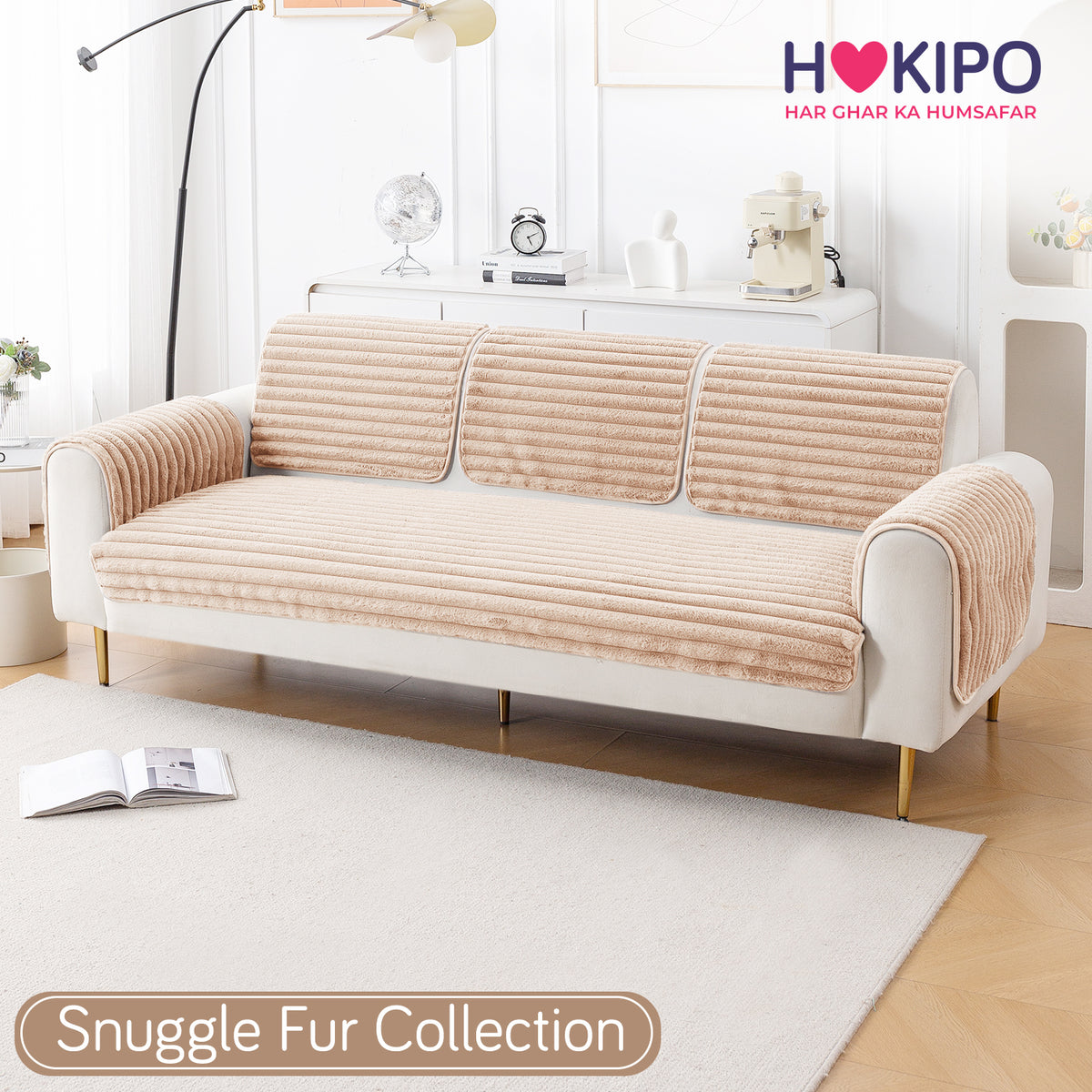 Faux Rabbit Fur Plush Anti-Slip Sofa Mat |Snuggle Fur Sand Brown