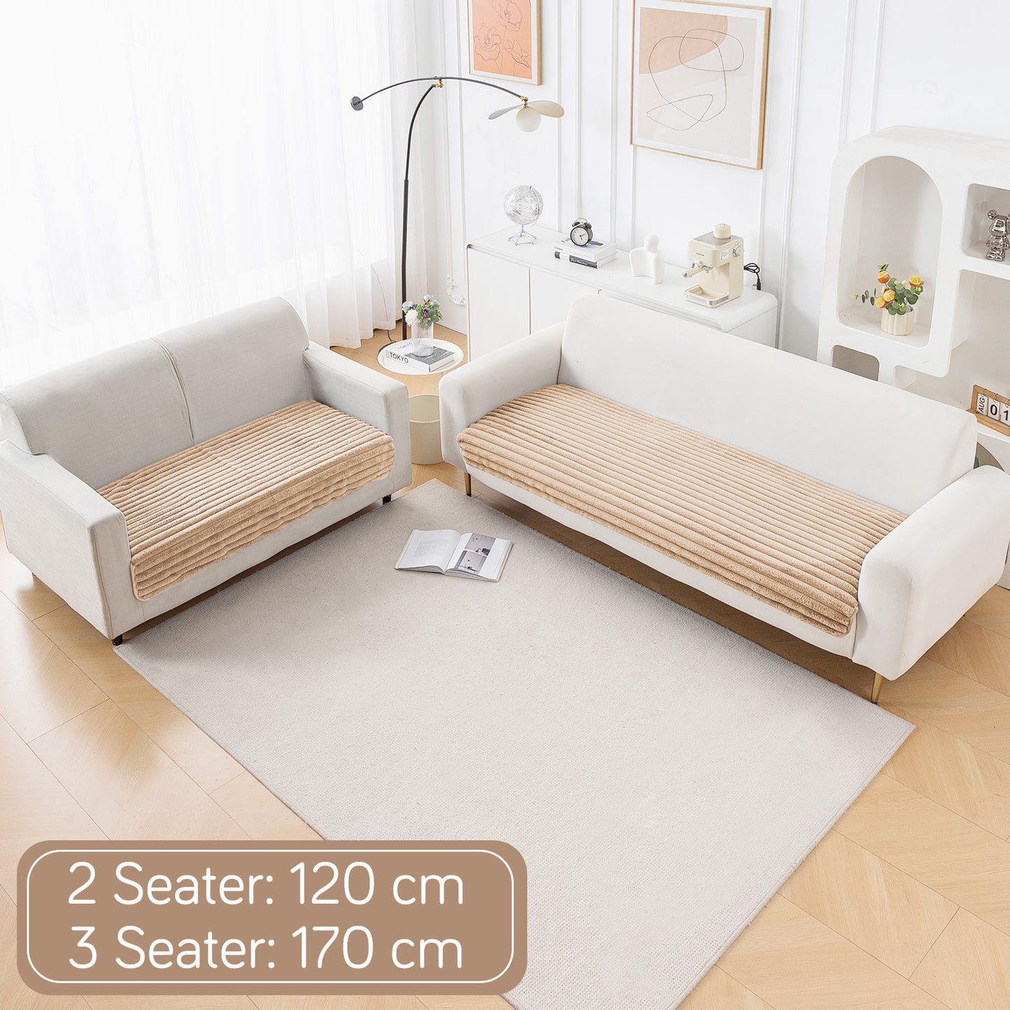 Faux Rabbit Fur Sofa Cover Combination Set, 'Snuggle Fur Series' Sand Brown