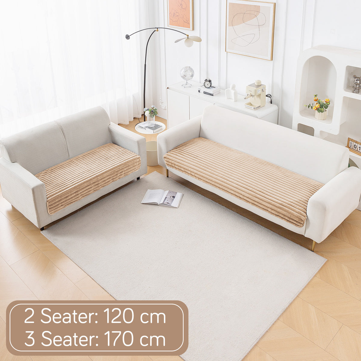 Faux Rabbit Fur Sofa Cover Combination Set, 'Snuggle Fur Series' Sand Brown