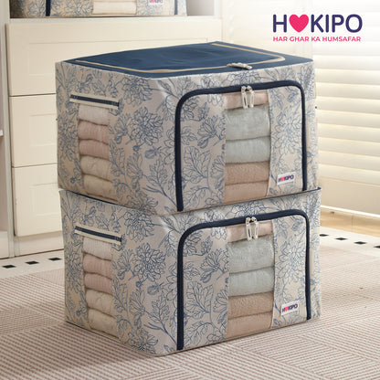 Foldable Cloth Storage Organizer for Wardrobe, Blue Blossom