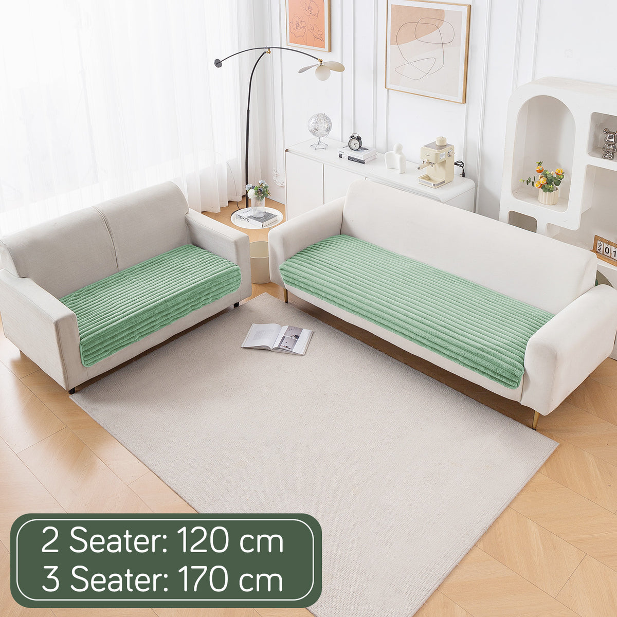 Faux Rabbit Fur Sofa Cover Combination Set, 'Snuggle Fur Series' Sage Green