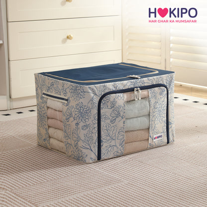 Foldable Cloth Storage Organizer for Wardrobe, Blue Blossom