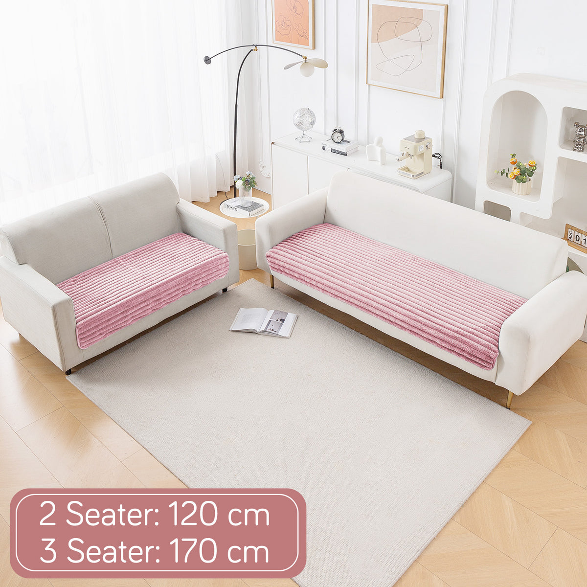 Faux Rabbit Fur Sofa Cover Combination Set, 'Snuggle Fur Series' Soft Pink