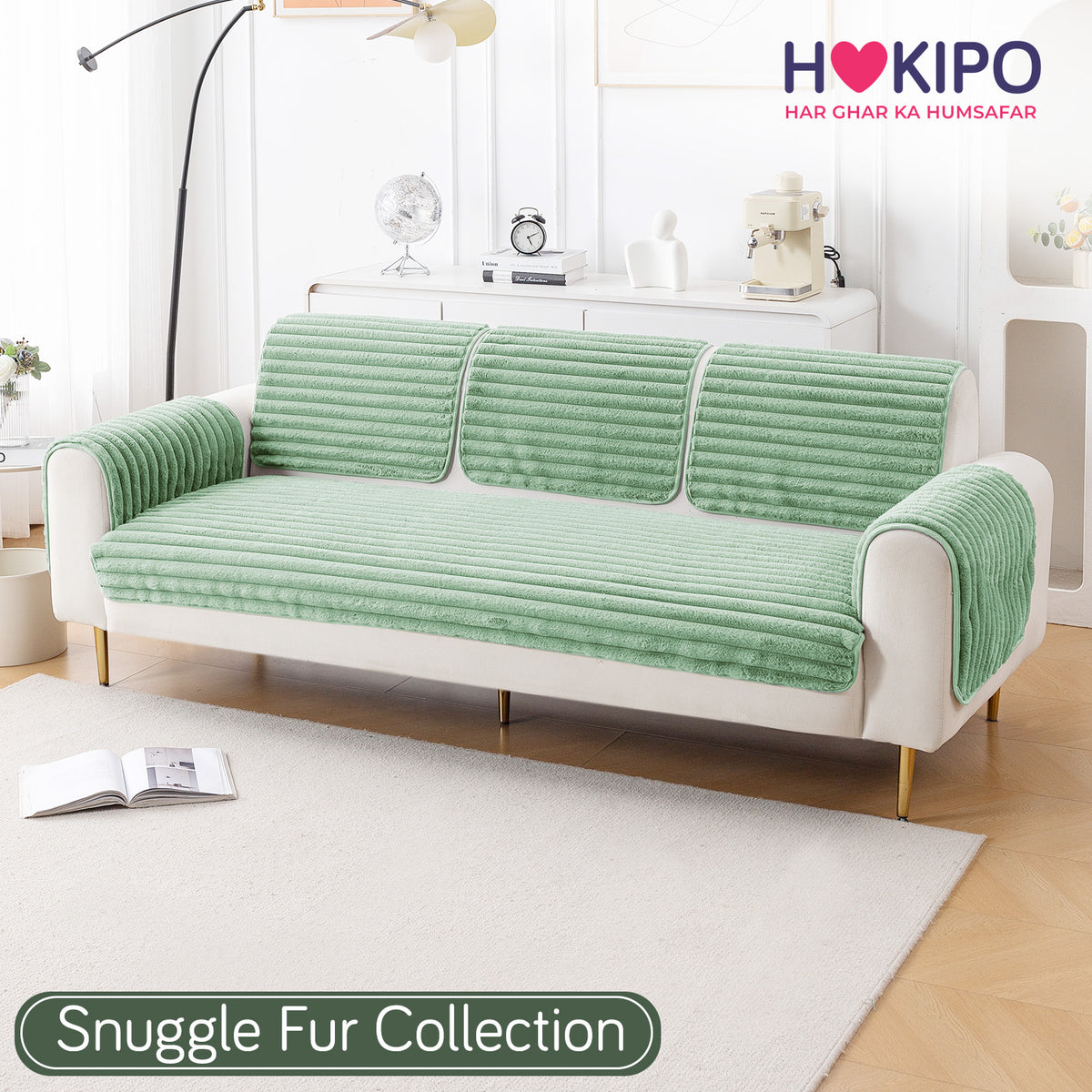 Faux Rabbit Fur Plush Anti-Slip Sofa Mat |Snuggle Fur Sage Green