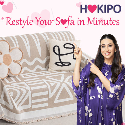 Buy Premium Beige Colour Urban Tribe Chenille 2 Seater Sofa Throw | HOKIPO
