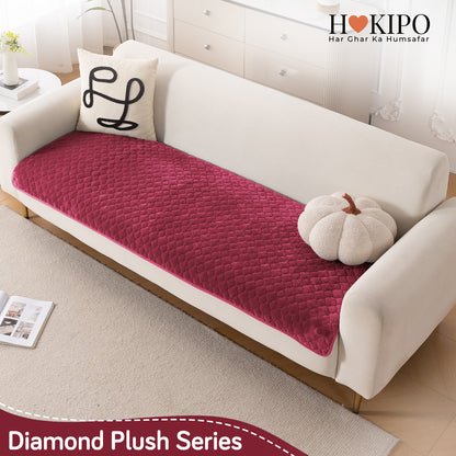 Diamond Plush Pebble Quilted Sofa Cover Mat, Wine