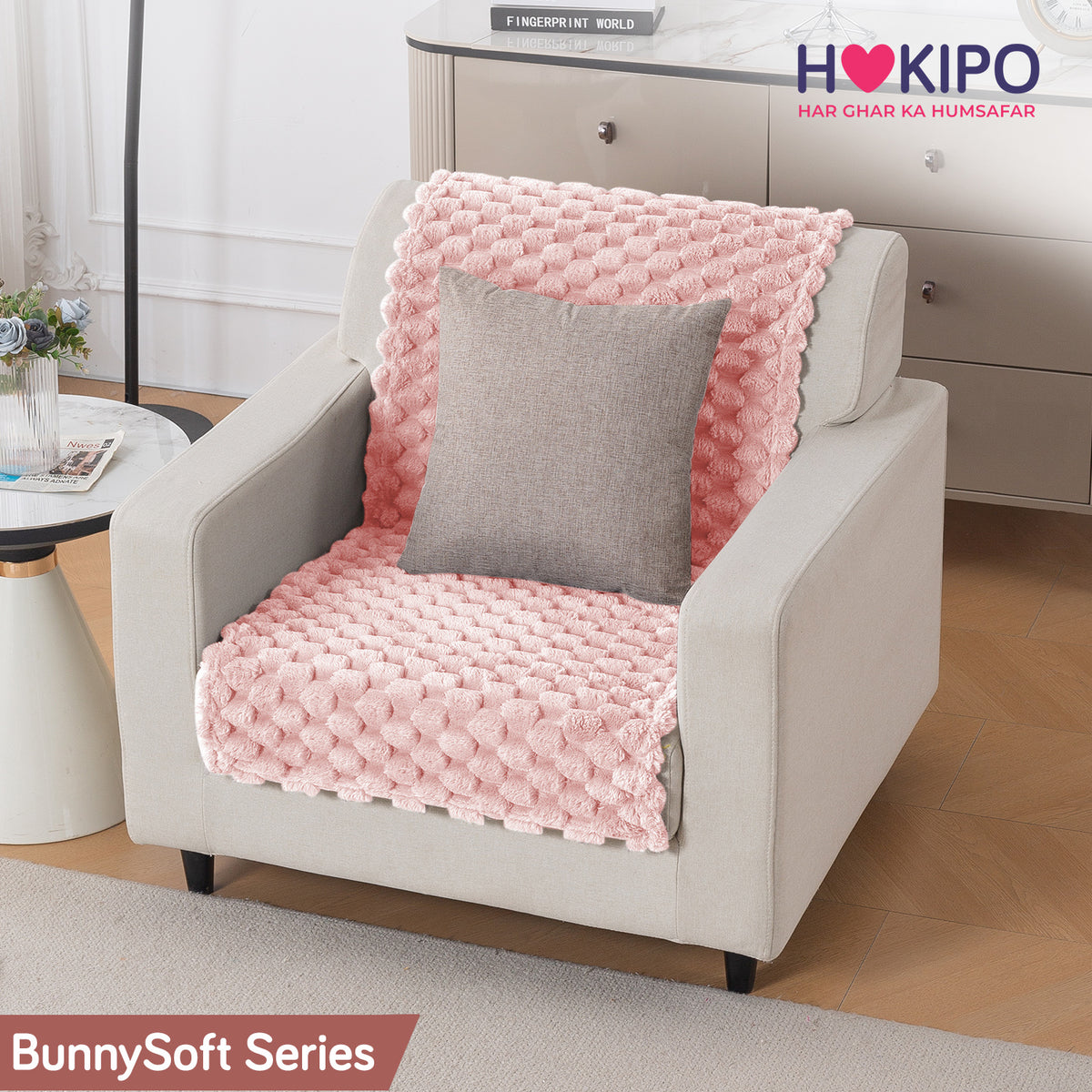 'BunnySoft Series' Plush Sofa Cover Throw for Sofa Seat & Back, Flamingo Pink
