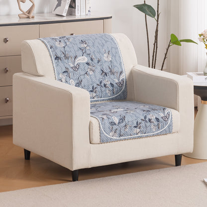 HeavenHue Fleece Soft Touch Quilted Sofa Cover Set Washable Sofa Panel for Seat & Back - Frosted Petals