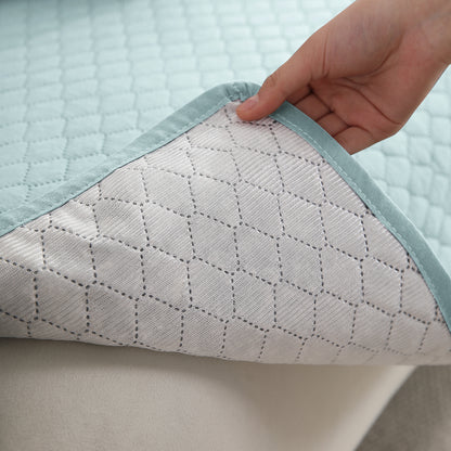 Quilted Sofa Cover Set with Seat Mat and Armrest Covers with Pockets, Light Sky Blue