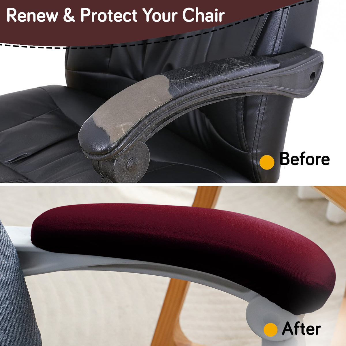 140gsm Armrest Covers for Office Chair (Elastic Style), 1 Pair, Burgundy