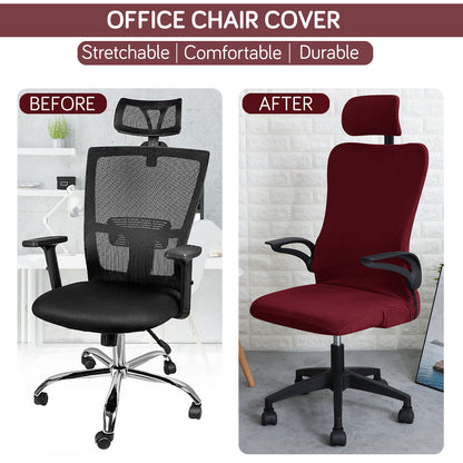 Water Repellent Office Chair Cover with Headrest (High-Back) – 210 GSM Stretch Jacquard – Washable, Anti-Slip Fit for Ergonomic Mesh Office Chairs, Burgundy