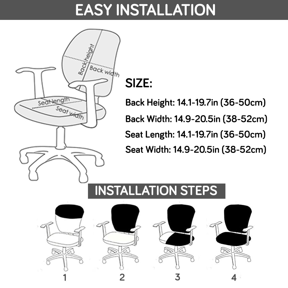 Office Chair Cover for Task Chair – 140 GSM Stretchable Fabric – Washable & Anti-Slip – Fits Small Office Chairs Without Headrest, Black