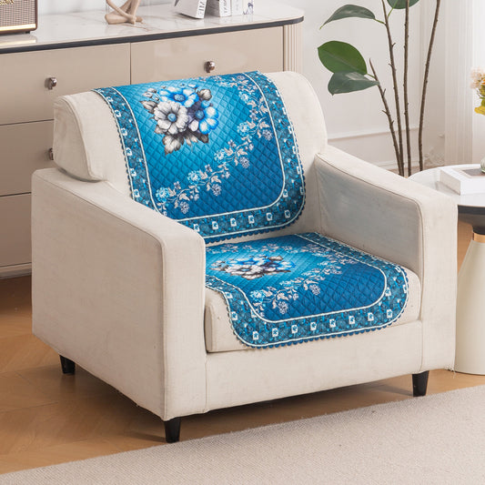 LoomVerse Quilted Sofa Cover Set Washable Sofa Panel for Seat & Back - Royal Meadow