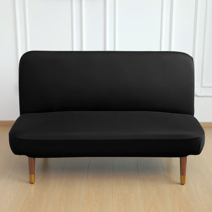 SereneSolids Stretchable Elastic Armless Sofa Cover – 140 GSM, Futon Slipcover, Easy Fit, Black