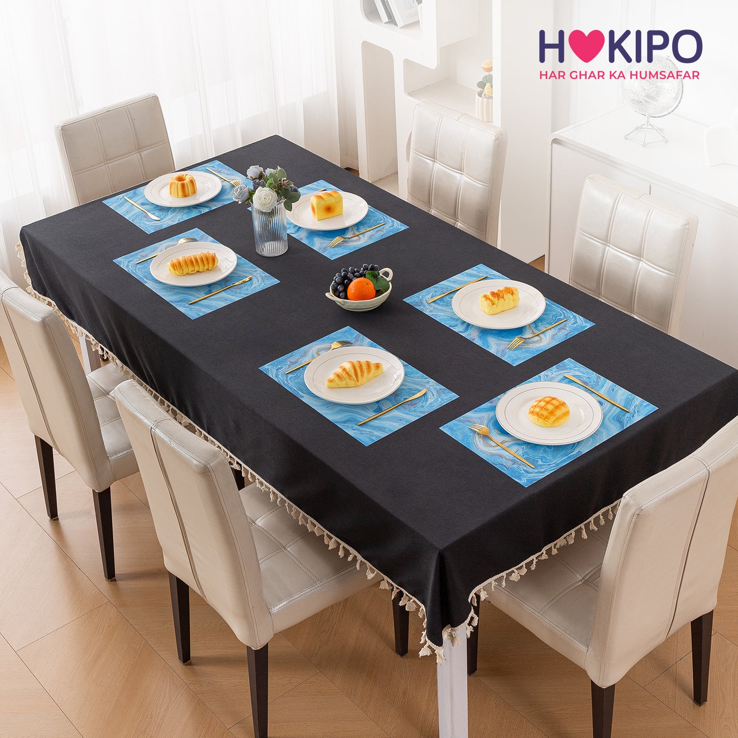 Marble Fusion PVC Mats for Dining Table, Aqua Swirl - Ocean Blue