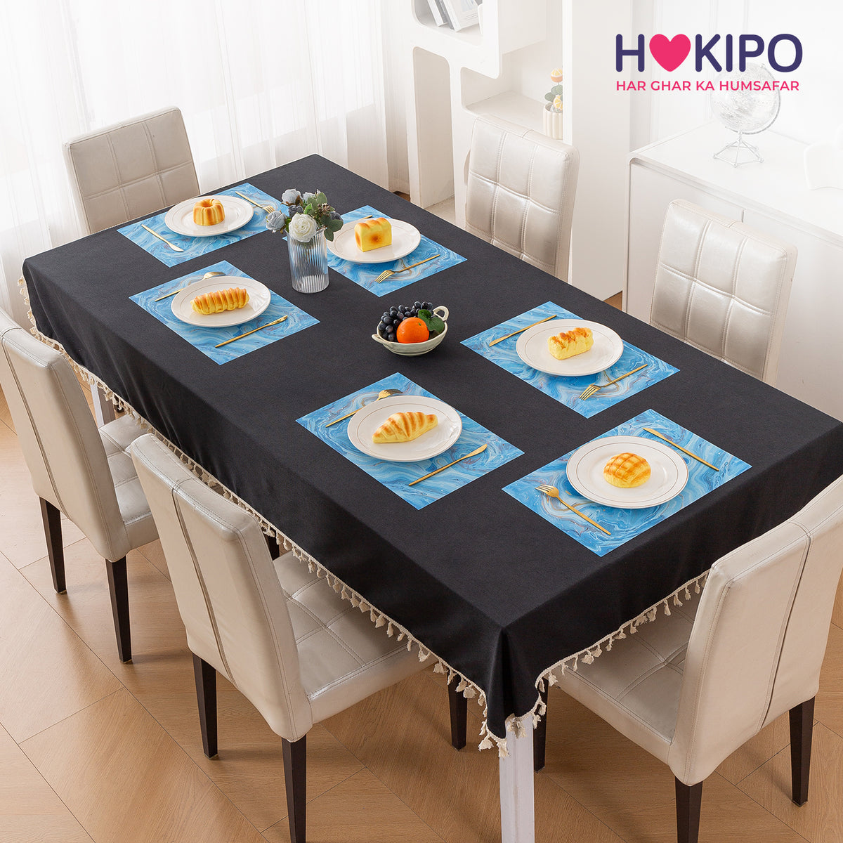 Marble Fusion PVC Mats for Dining Table, Aqua Swirl - Ocean Blue