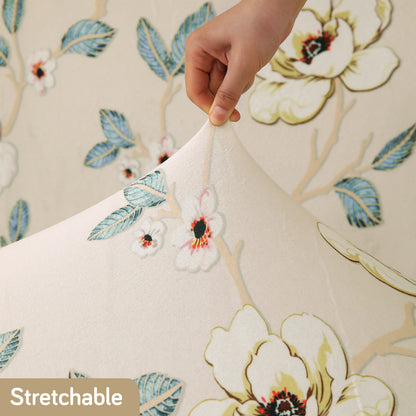 Premium Printed Velvet Sofa Cover 1/2/3 Seaters Fully Covered, Buttercream Magnolia Whisper