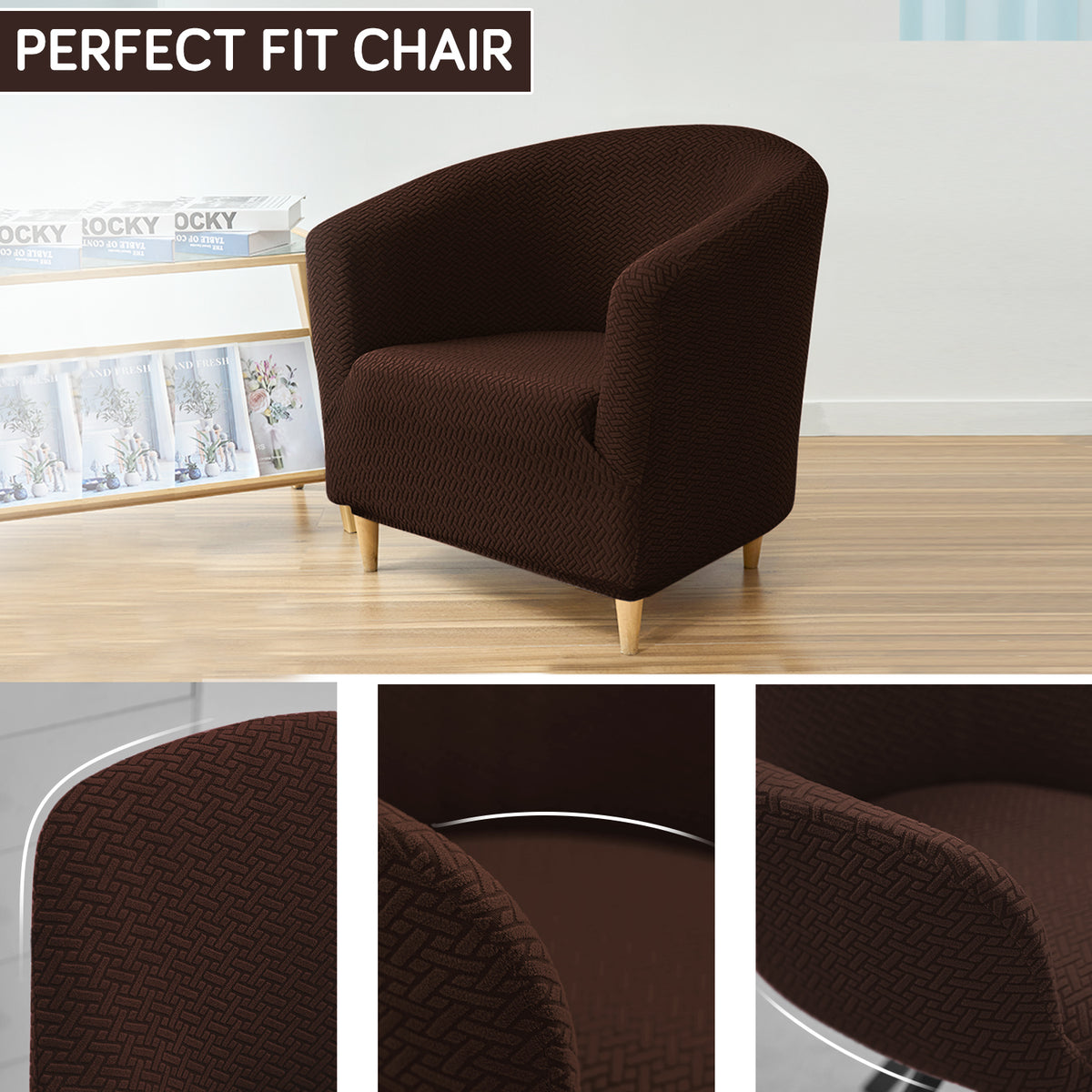 Premium Jacquard Stretchable Tub Chair Cover Slipcover, Chocolate Brown