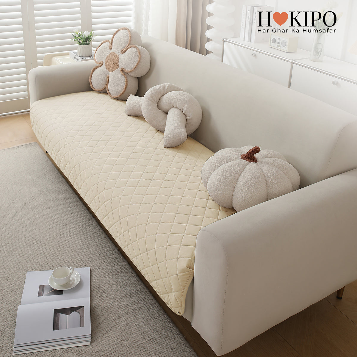 Drylin Quilted Sofa Cover Mat, Cream