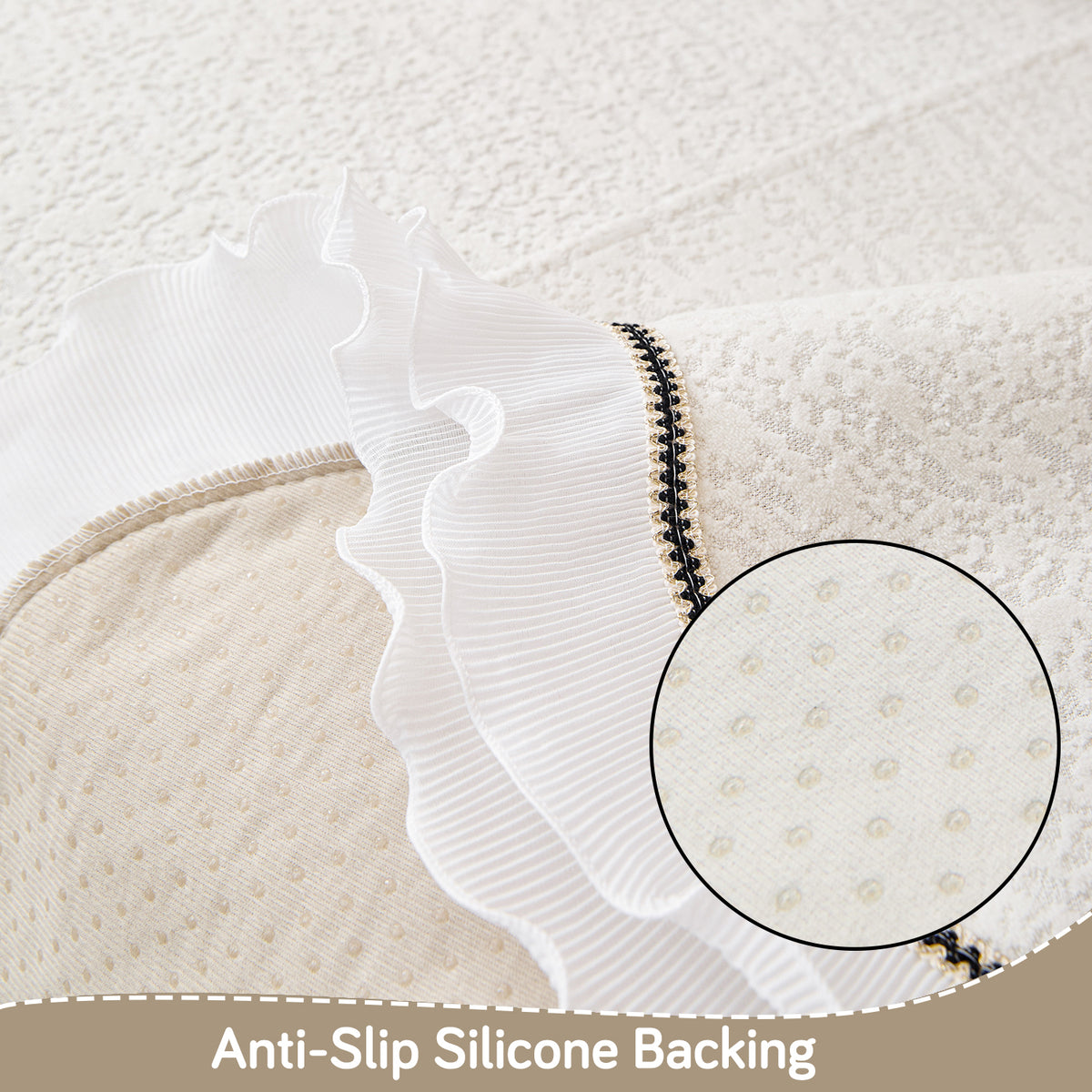 French Classic Frill Wavy Sofa Cover Mat, Snow White Ivory