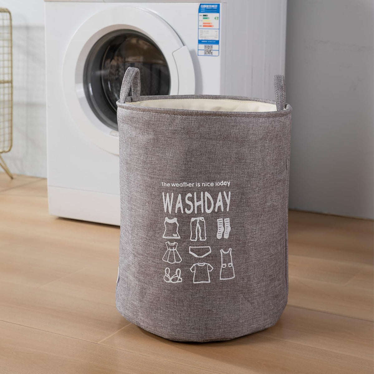 Folding Laundry Basket for Clothes, 43L - Grey