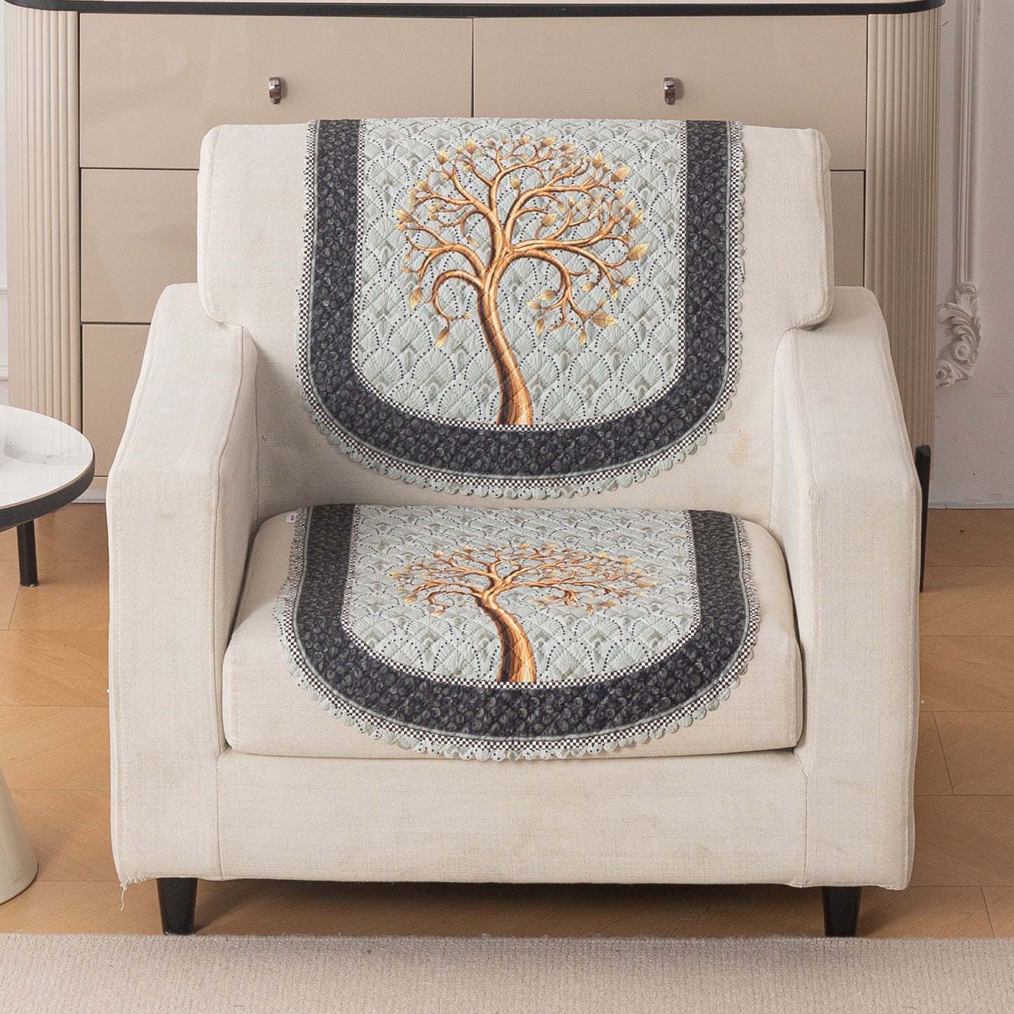 LoomVerse Quilted Sofa Cover Set Washable Sofa Panel for Seat & Back - Tranquil Tree