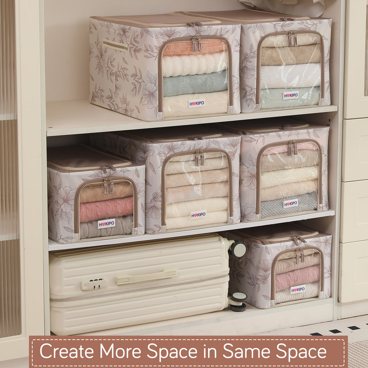 Foldable Cloth Storage Box Organizer for Wardrobe, Latte Floral