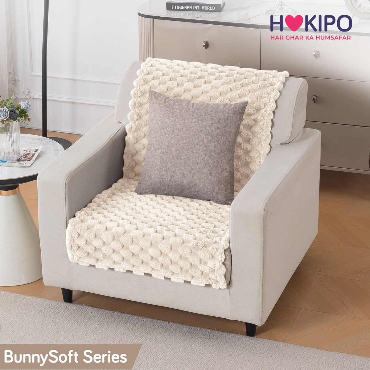 'BunnySoft Series' Plush Sofa Cover Throw for Sofa Seat & Back, Cream