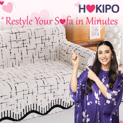 Buy Off-White Colour Supple Soft Wavy Plush Sofa Cover – 2 Seater Sofas | HOKIPO
