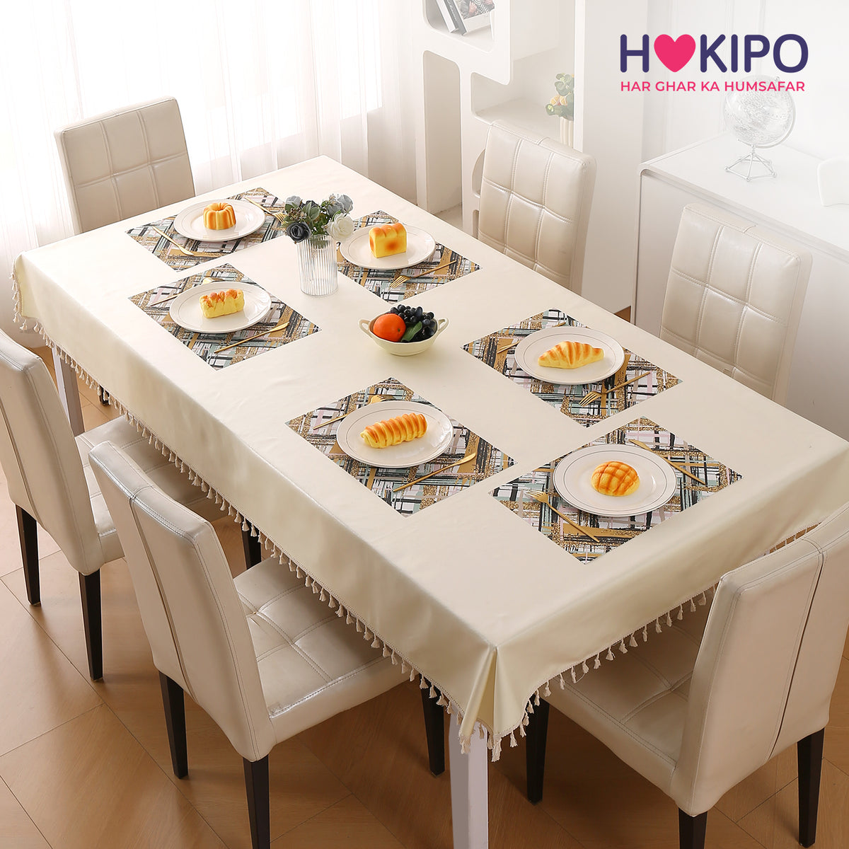Marble Fusion PVC Mats for Dining Table, Crosshatch - Mustard Gold