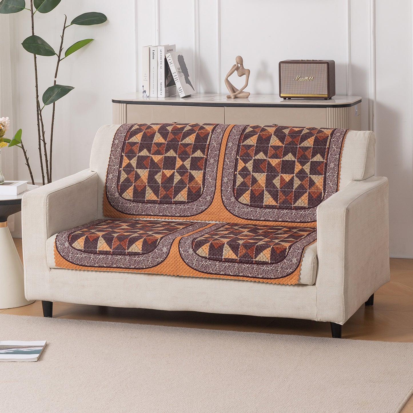 HeavenHue Fleece Soft Touch Quilted Sofa Cover Set Washable Sofa Panel for Seat & Back - Rustic Mosaic