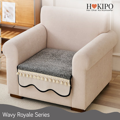 'Wavy Royale Series' Thick Woven Weave Chenille Sofa Cover with Tassel, Moon Grey