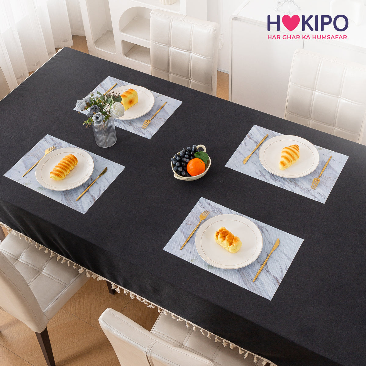 Marble Fusion PVC Mats for Dining Table, Glacier Vein - Frost Grey