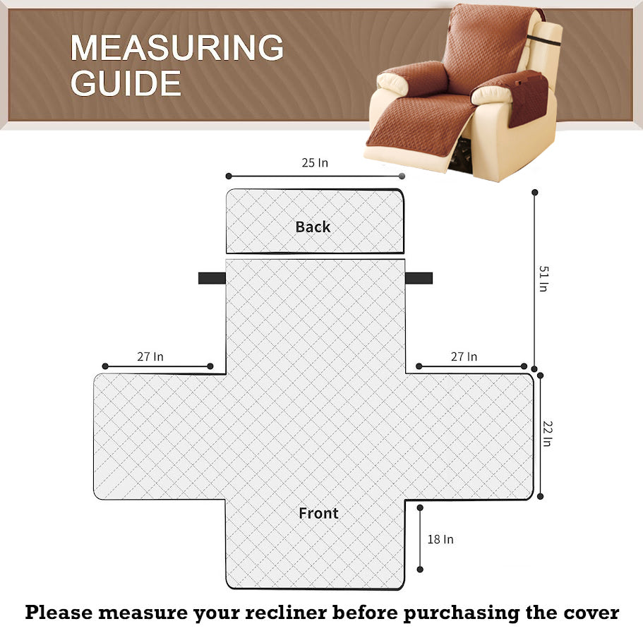Quilted Recliner Mats for 1 Seater Recliner Sofa, Brown