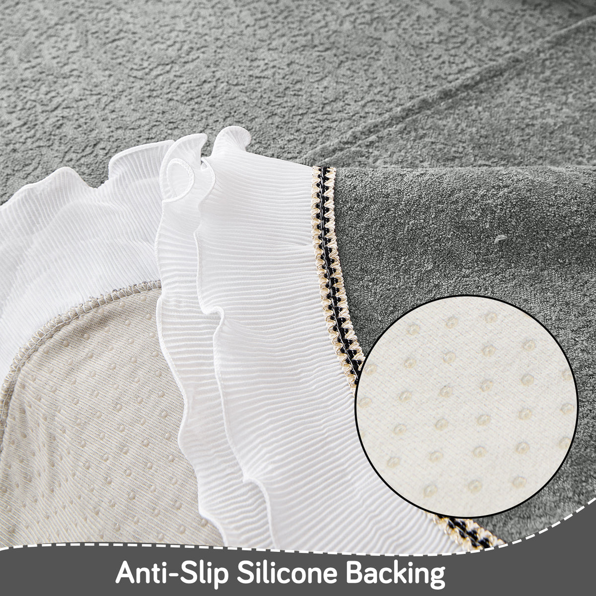 French Classic Frill Wavy Sofa Cover Mat, Moonstone Grey