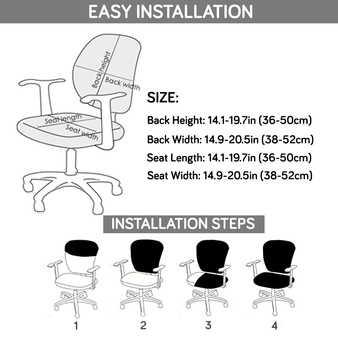 Office Chair Cover for Task Chair – 140 GSM Stretchable Fabric – Washable & Anti-Slip – Fits Small Office Chairs Without Headrest, Grey