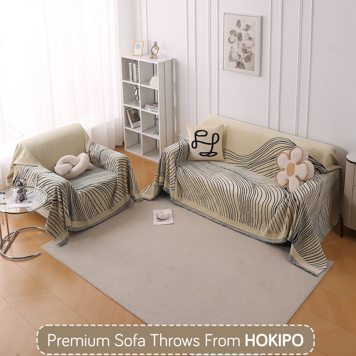 Buy Navy Blue Colour WaveLoom Chenille Sofa Throw for 1,2,3 Seater Sofas | HOKIPO