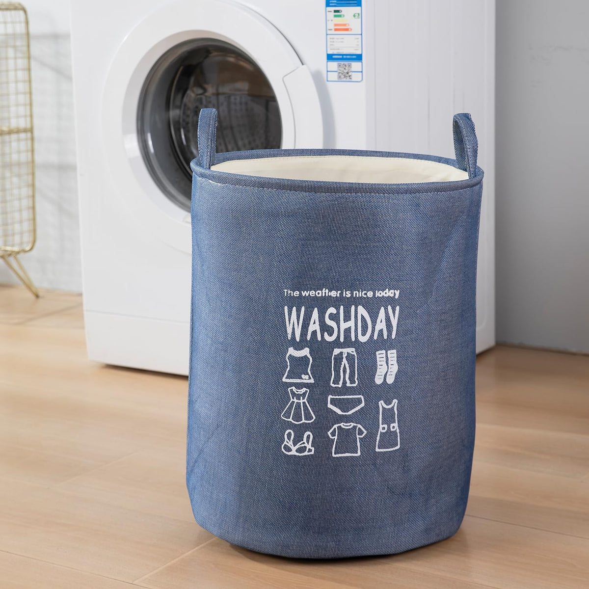 Folding Laundry Basket for Clothes, 43L - Blue