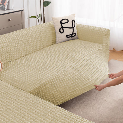 Aria Nova 280 GSM Bubble 2-Piece Stretchable L Shape Sofa Cover with Left Chaise, Beige
