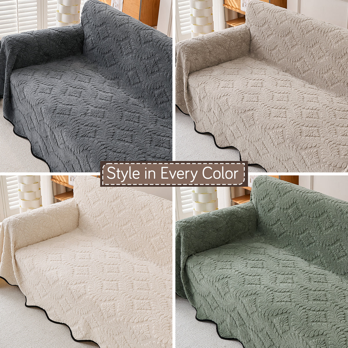 'Wavy Petal Crest Series' Plush Sofa Cover Throw for Complete Sofa, Soft Brown