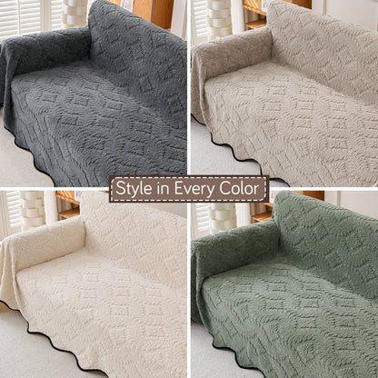 'Wavy Petal Crest Series' Plush Sofa Cover Throw for Complete Sofa, Soft Brown