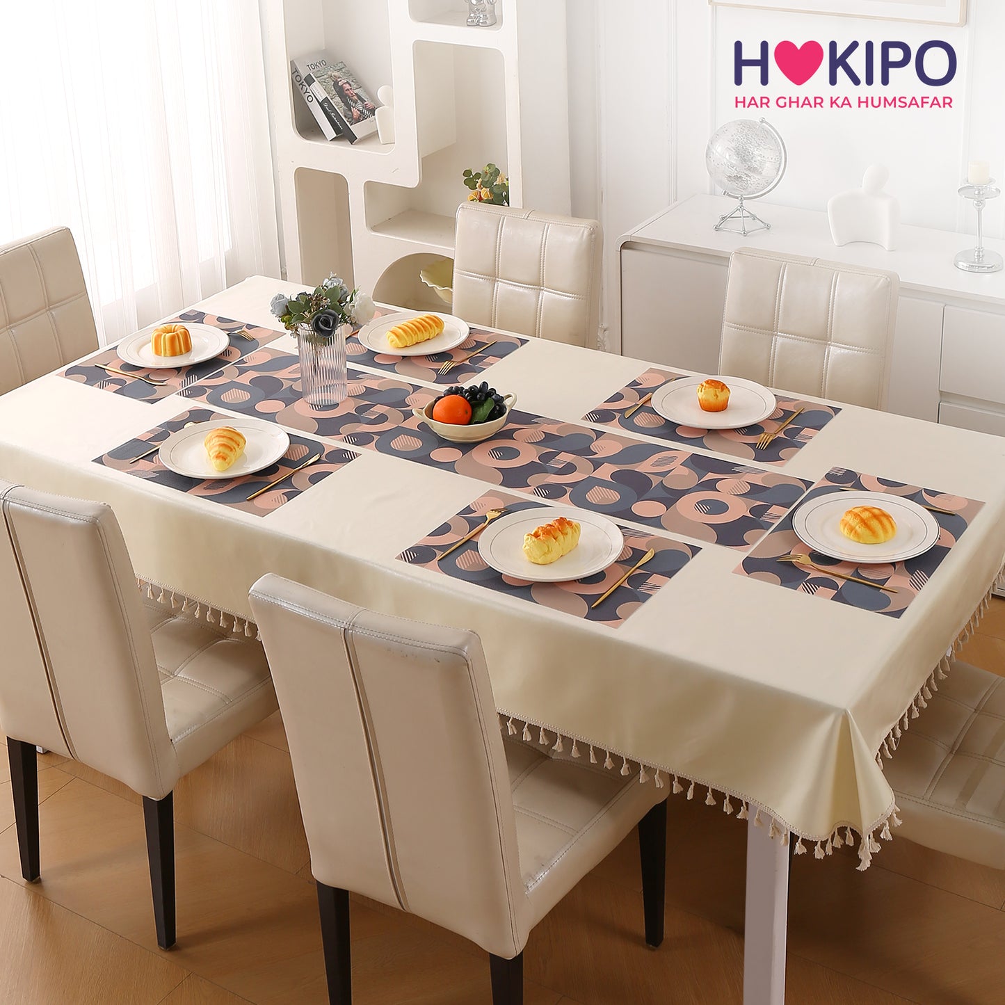 Color Splash PVC Mats for Dining Table, Retro Circles - Tan Brown