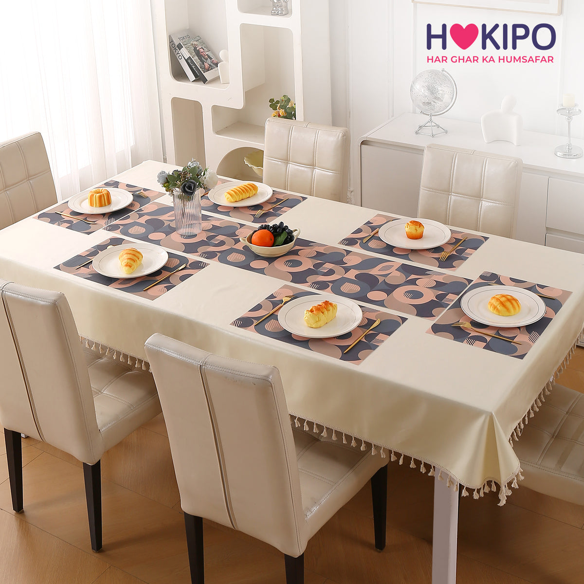 Color Splash PVC Mats for Dining Table, Retro Circles - Tan Brown