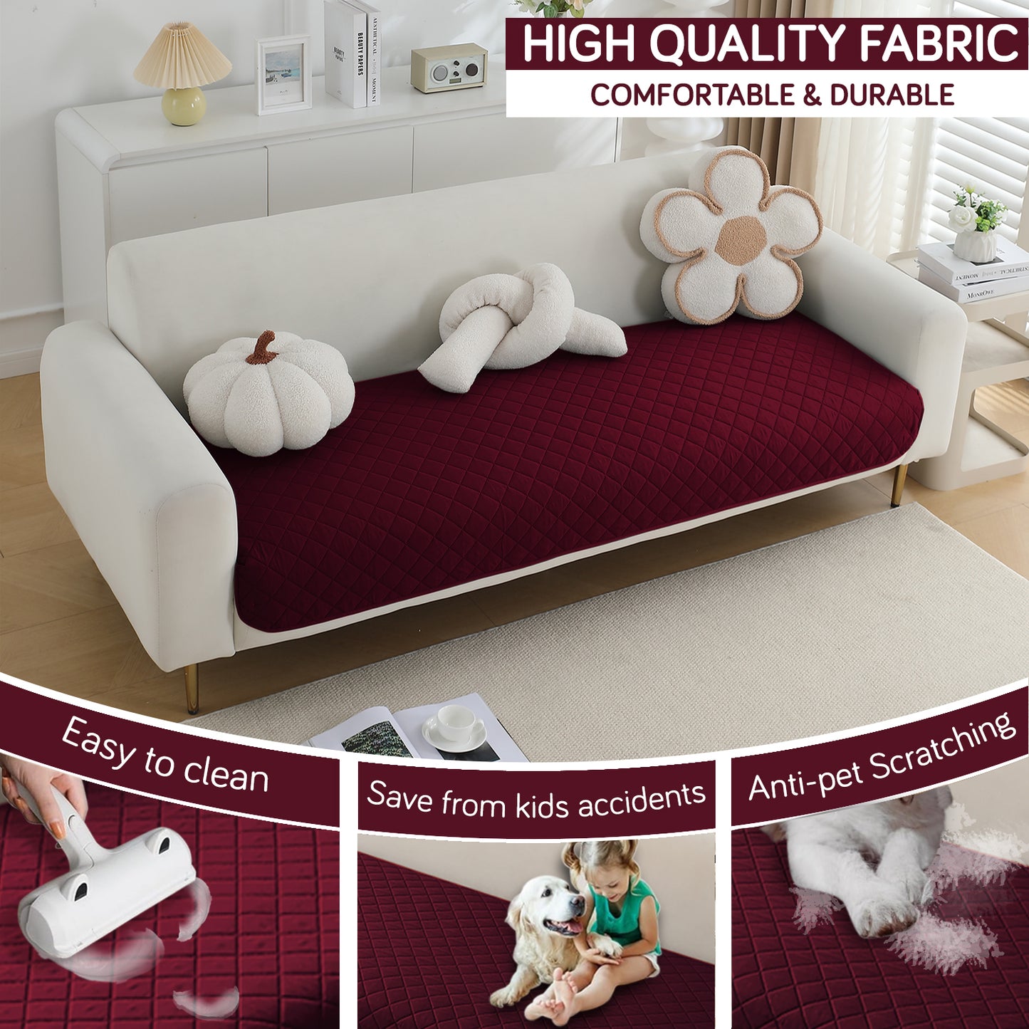 HOKIPO Waterproof Quilted Mats, Burgundy