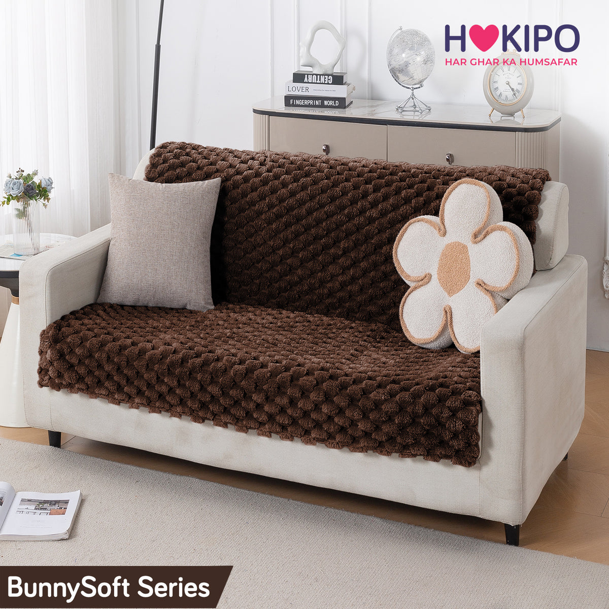 'BunnySoft Series' Plush Sofa Cover Throw for Sofa Seat & Back, Dark Chocolate